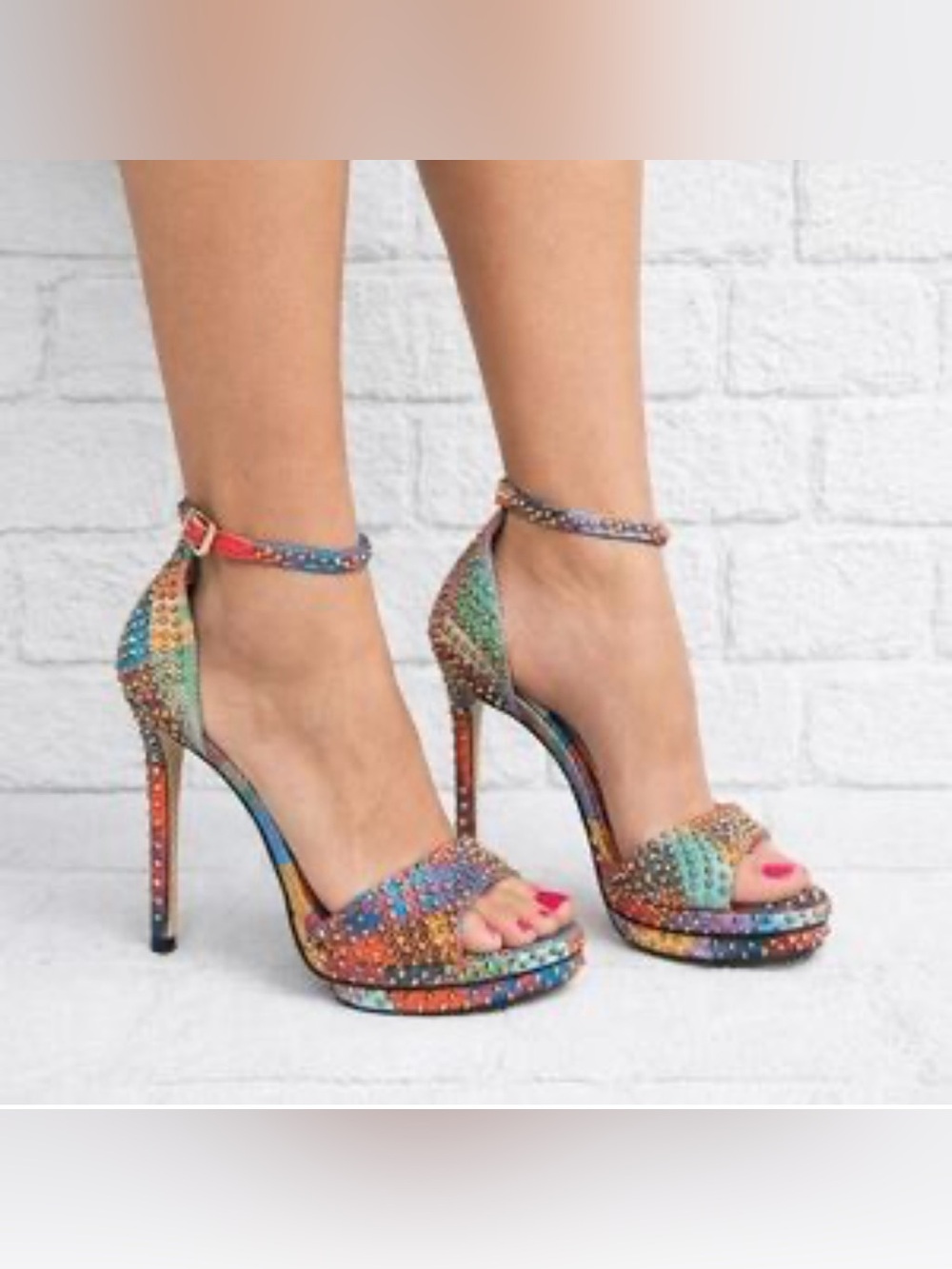 New Gianni Bini Nessie Multicolored Plaid Rhinestone Platform Heels size 7.5